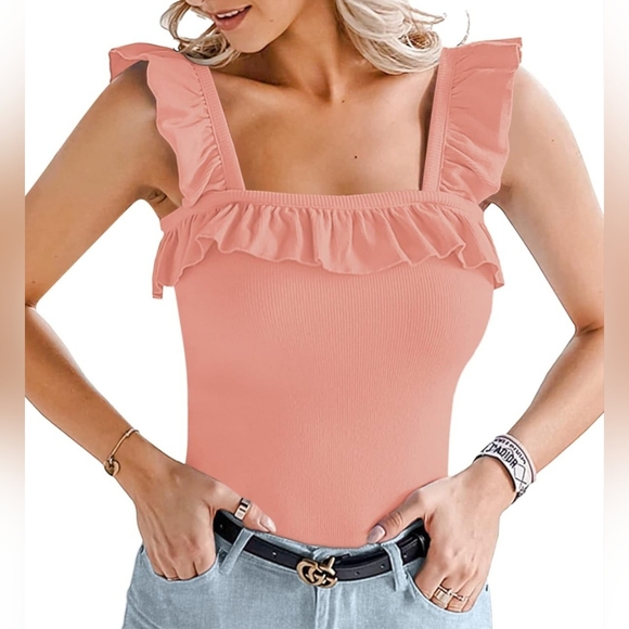 Mangopop Peach Ruffle Bodysuit - Picture 1 of 5